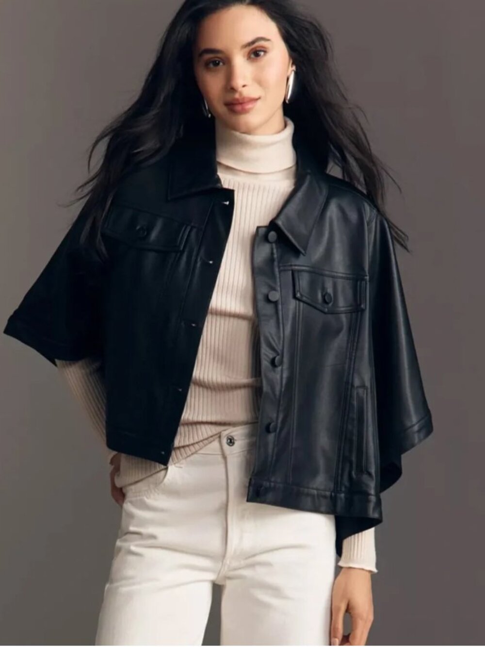 [NWT] Anthropologie Pilcro Weston Faux-Leather Cape Jacket Black - L/XL